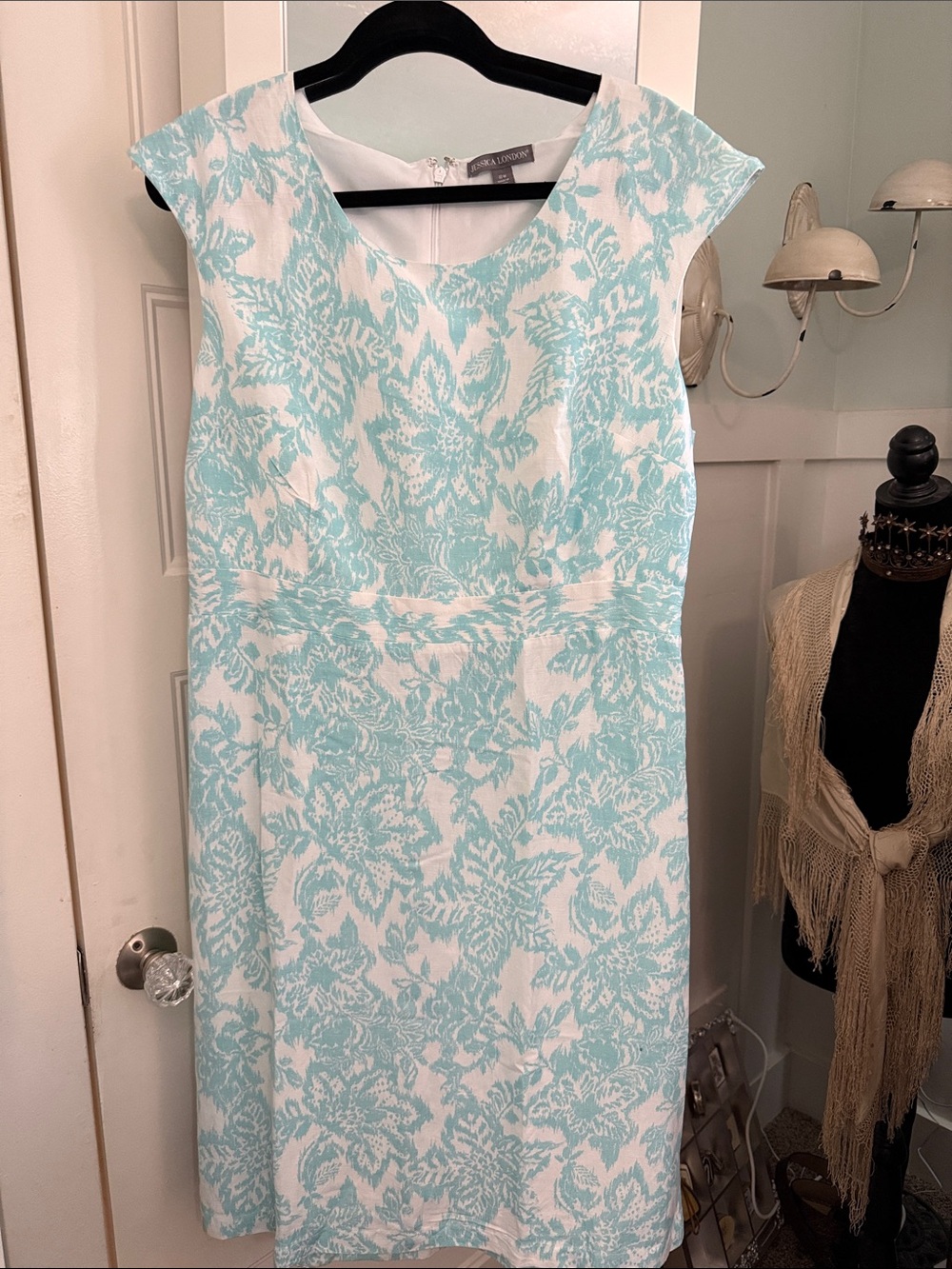 Jessica London Aqua & White Floral Midi Dress - Picture 1 of 4